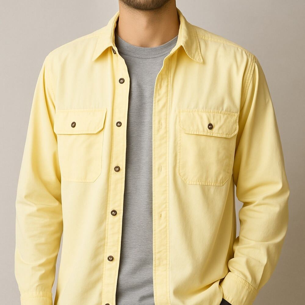 L.L.Bean Men’s Medium Vented Fishing Shirt Yellow Long Sleeve Outdoor Hiking